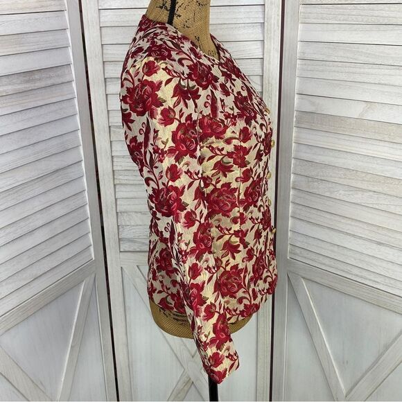 Vintage BASSET Floral Brocade Hip Jacket Button Front Gold Red 38 Petite Small - Picture 4 of 12